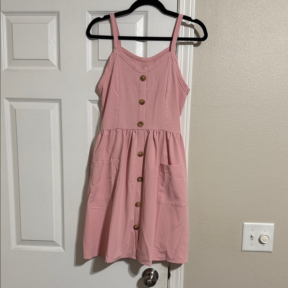 SHEIN Pink Button-Front Midi Sundress with Pockets